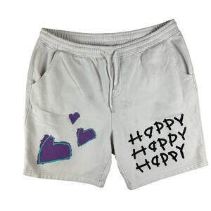 After School Special "Happy" White Sweat Shorts Size XXL